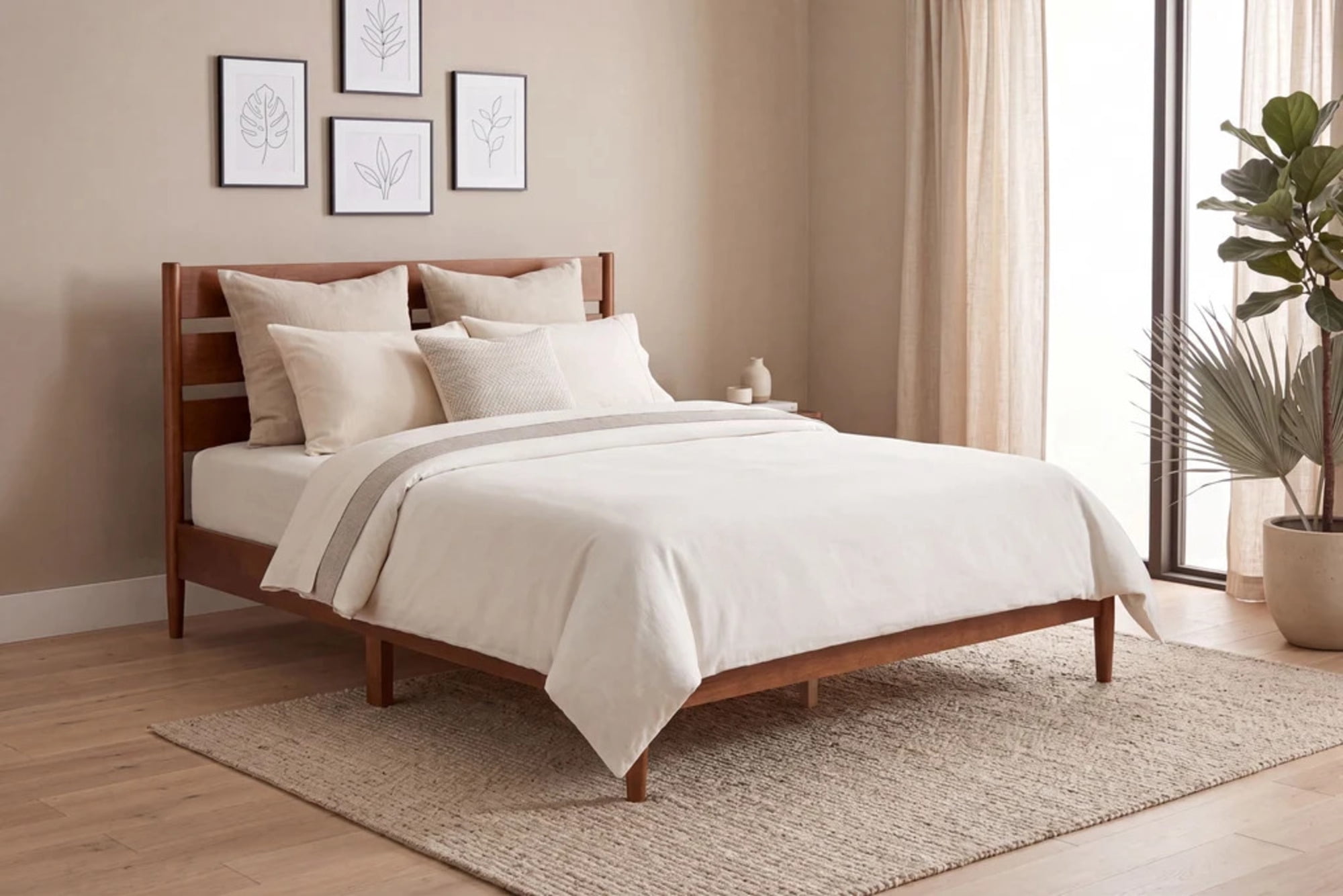 Camaflexi Rustic Wood King Bed Frame with Headboard and LED Lighting ...