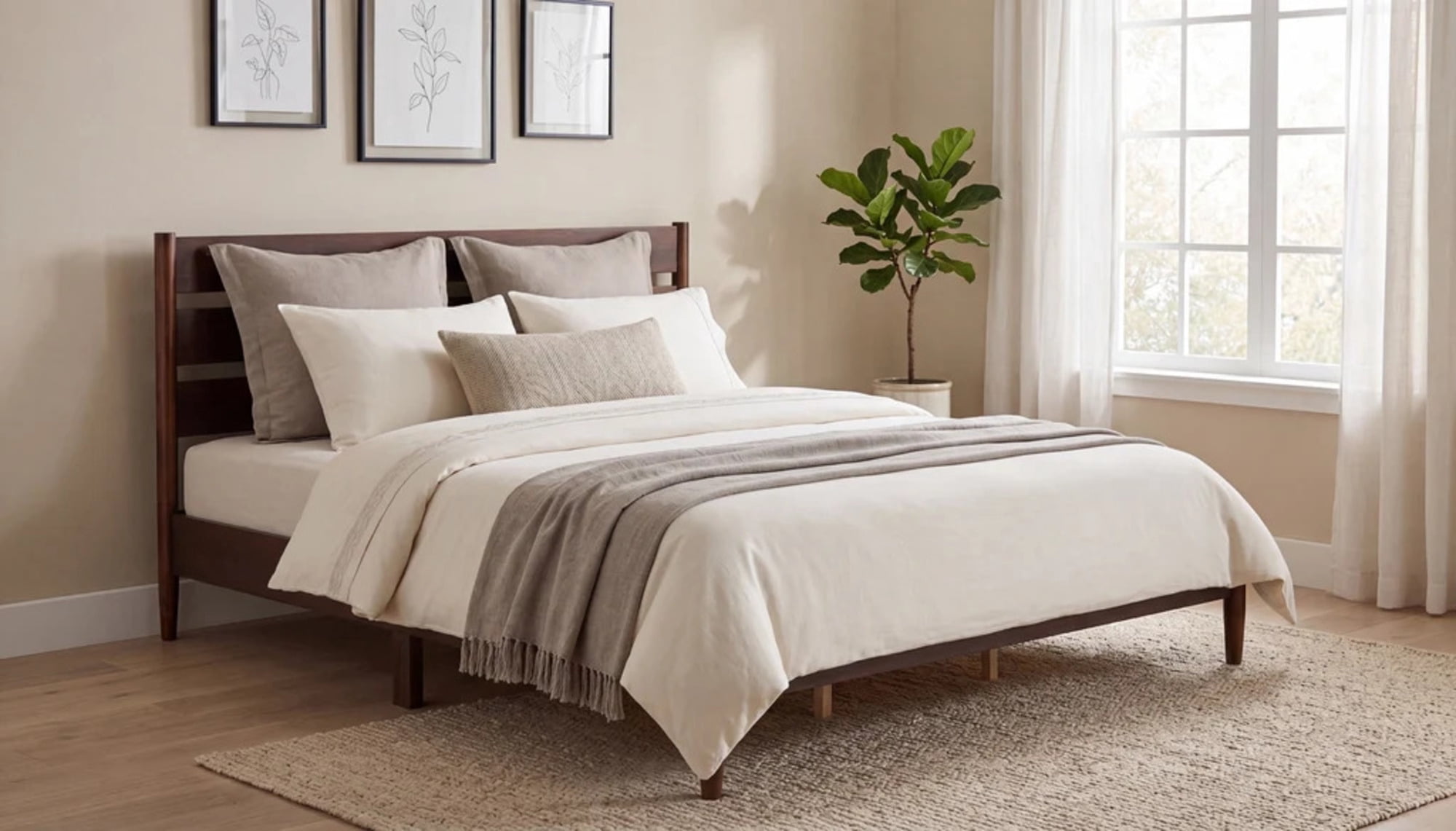 Camaflexi Rustic Wood Queen Bed Frame with Headboard and LED Lighting ...