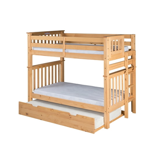 Camaflexi Santa Fe Mission Tall Bunk Bed Twin over Twin with Trundle Bed, Natural