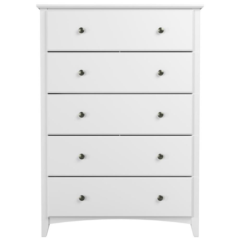 White Solid Pine 5-Drawer Shaker Style Bedroom Chest