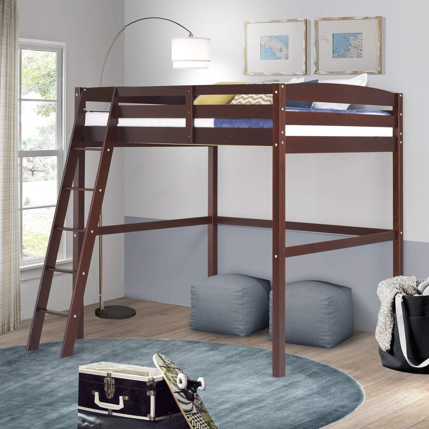 Camaflexi Tribeca Concord Full Size Loft Bed with Stairs Solid Wood Bed Frame White 100 Solid Wood Walmart