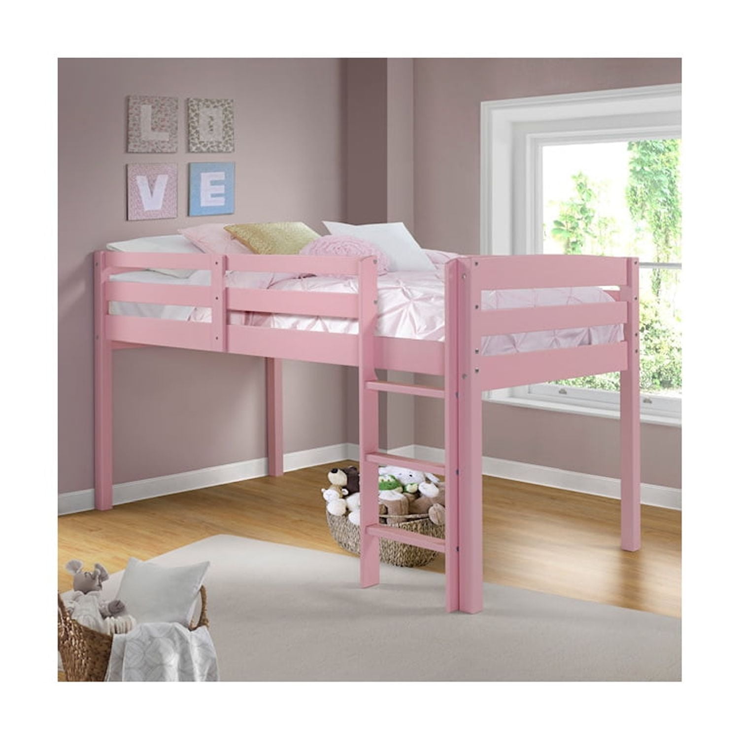 Camaflexi Tribeca Concord Junior Twin Size Loft Bed Solid Wood Bed Frame Pink 100 Solid Wood