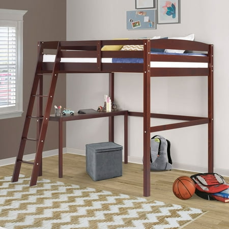 Camaflexi Tribeca Solid Pine Wood High Loft Bed Twin with Desk in Cappuccino 100% Solid Wood