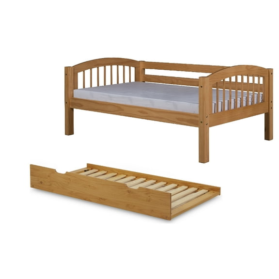 Camaflexi Twin Daybed with Arch Spindle Daybed Couch with Trundle Bedroom Furniture, Natural Finish