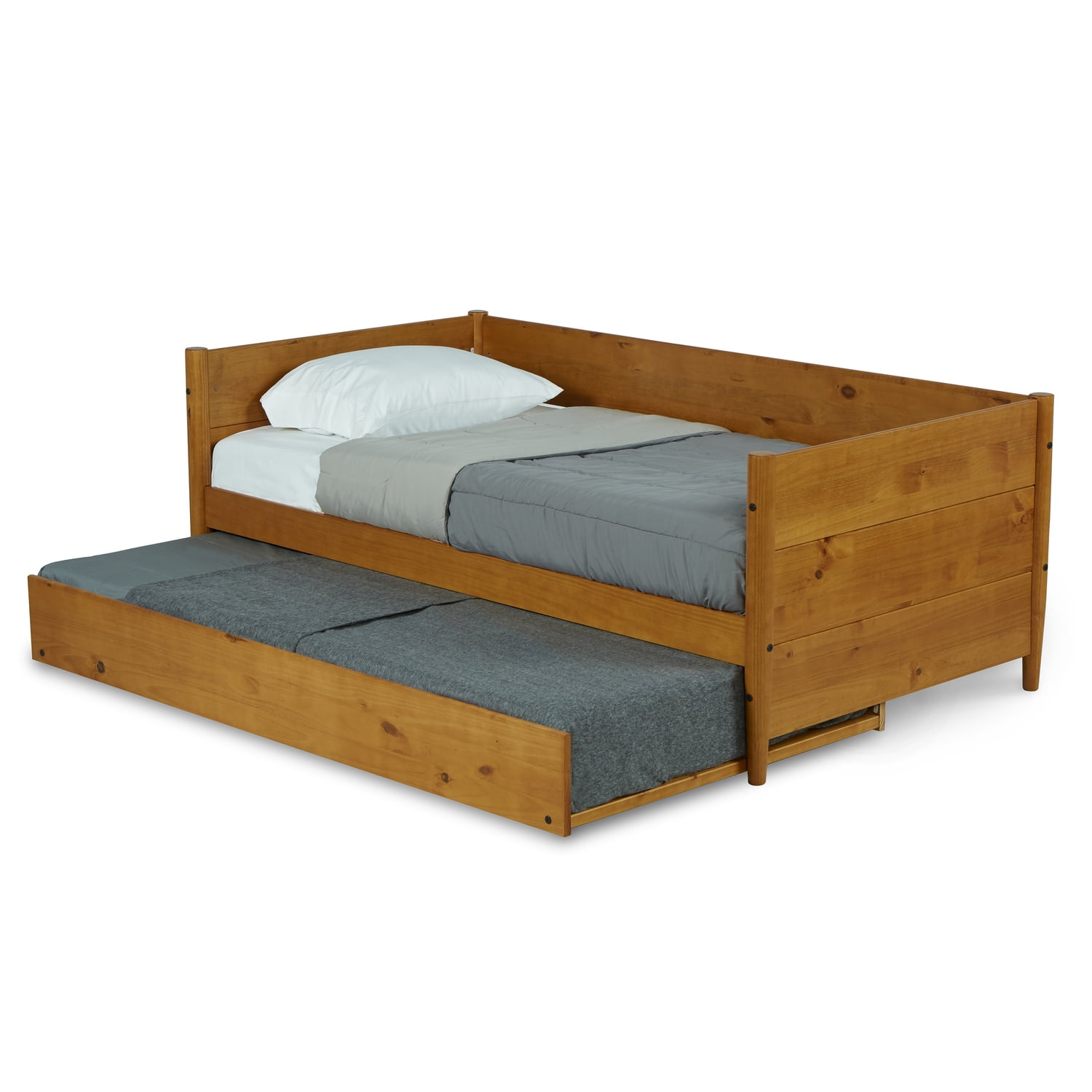 Mid-Century Pine Twin Daybed with Trundle and Wood Slats