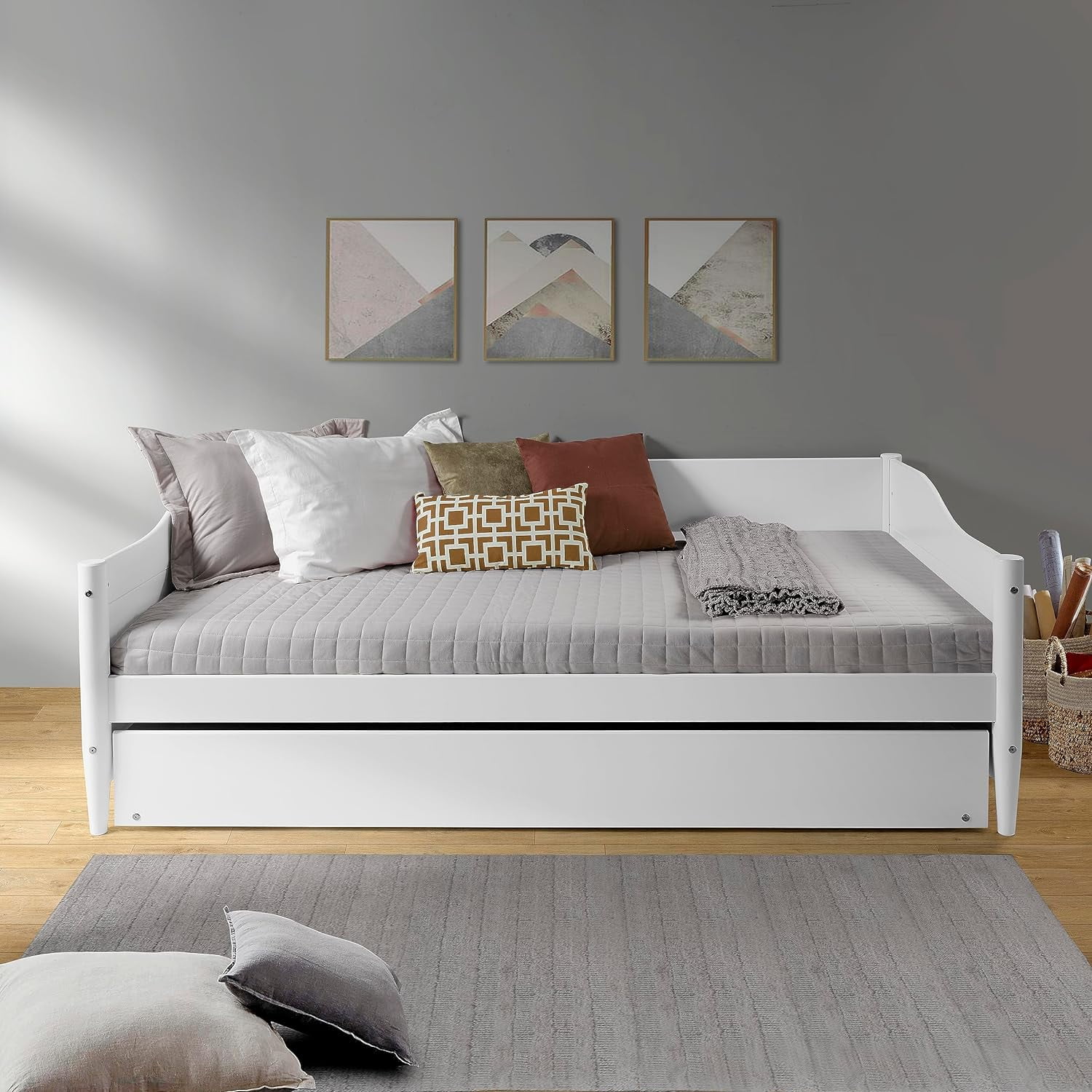 Gymax Twin Trundle DayBed W/ 4 Casters Mattress Platform Bed Sofa ...