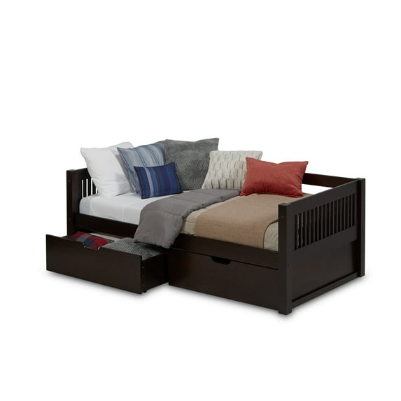 Camaflexi Twin Size Day Bed with Drawers - Mission Headboard - Cappuccino Finish