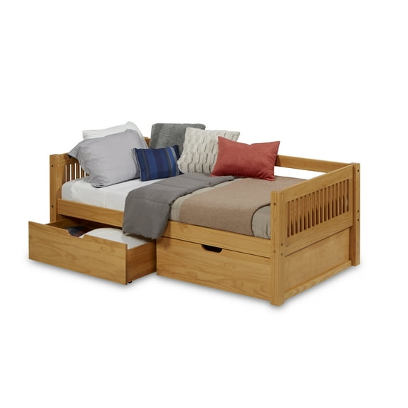Camaflexi Twin Size Day Bed with Drawers - Mission Headboard - Natural Finish