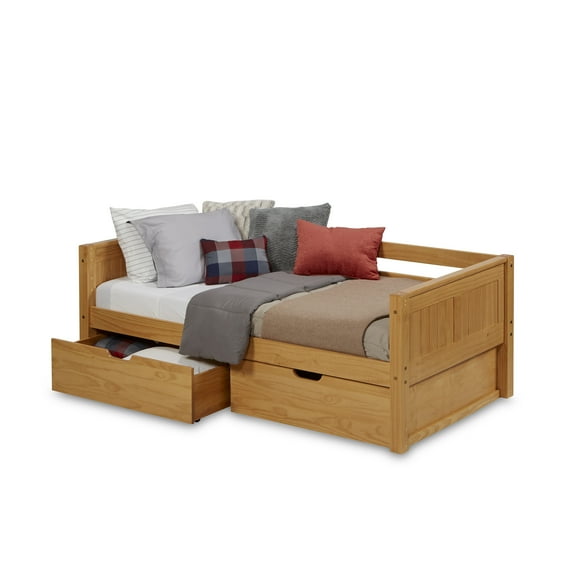 Camaflexi Twin Size Day Bed with Drawers - Panel Headboard - Natural Finish