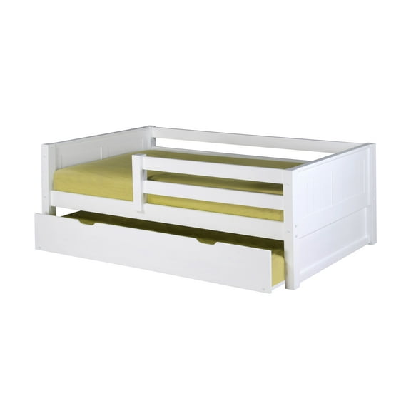 Camaflexi Twin Size Day Bed with Front Guard Rail & Twin Trundle - Panel Headboard - White Finish