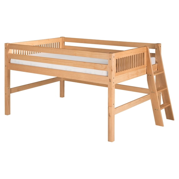 Camaflexi Twin Size Low Loft Bed - Mission Headboard - Lateral Ladder - Natural Finish