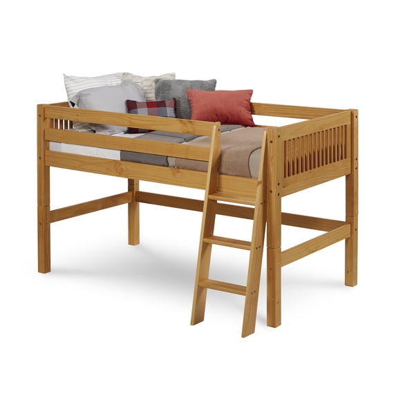 Camaflexi Twin Size Low Loft Bed - Mission Headboard - Natural Finish