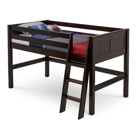 Camaflexi Twin Size Low Loft Bed - Panel Headboard - Cappuccino Finish