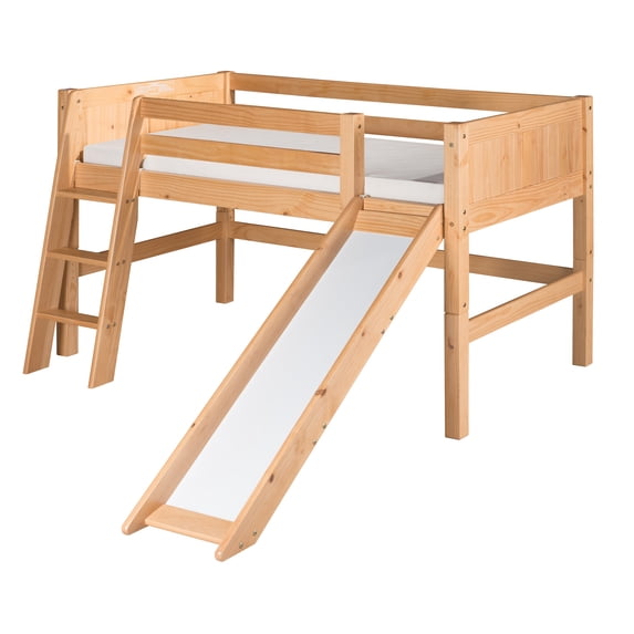 Camaflexi Twin Size Low Loft Bed with Slide - Panel Headboard - Natural Finish