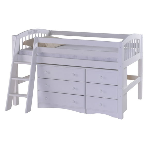 Camaflexi Twin Size Low Loft Storage Bed - Arch Spindle Headboard - White Finish