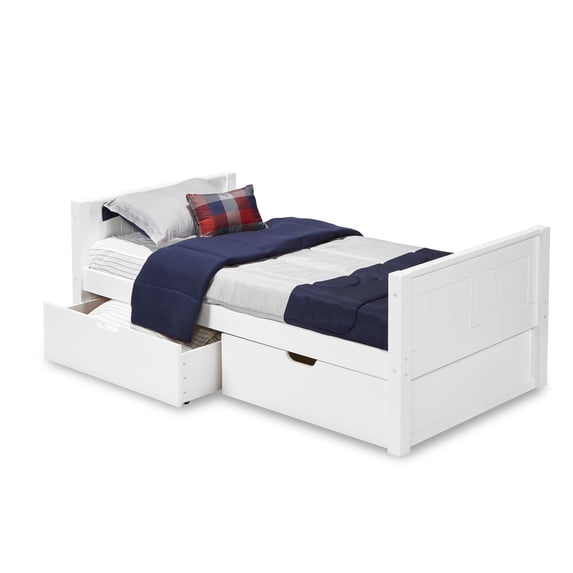 Camaflexi Twin Size Platform Bed with Drawers - Panel Headboard - White Finish