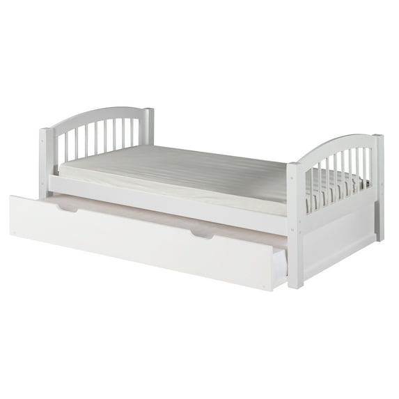 Camaflexi Twin Size Platform Bed with Twin Trundle - Arch Spindle Headboard - White Finish