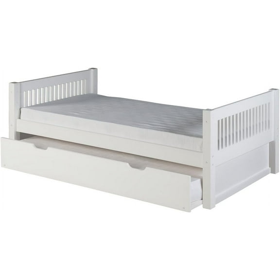 Camaflexi Platform Bed Mission with Twin Trundle Solid Wood Bed Frame, White