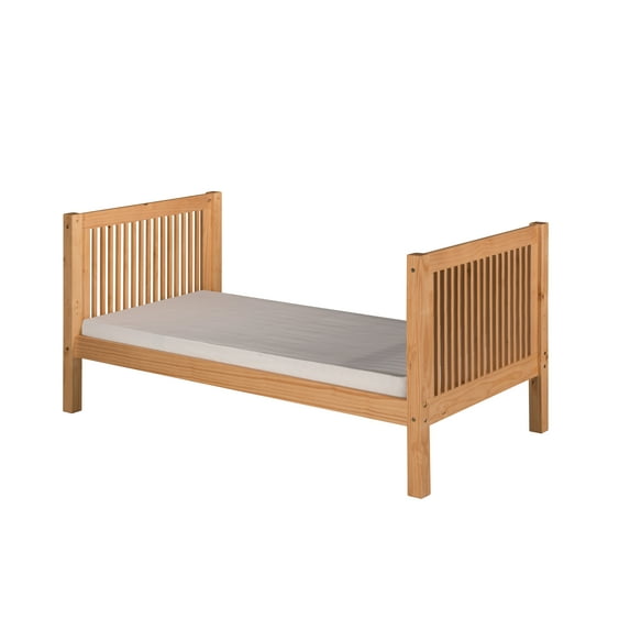 Camaflexi Twin Size Tall Platform Bed - Mission Headboard - Natural Finish
