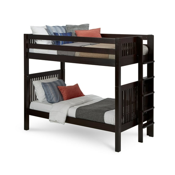 Camaflexi Twin over Twin Bunk Bed - Mission Headboard - Lateral Angle Ladder - Cappuccino Finish