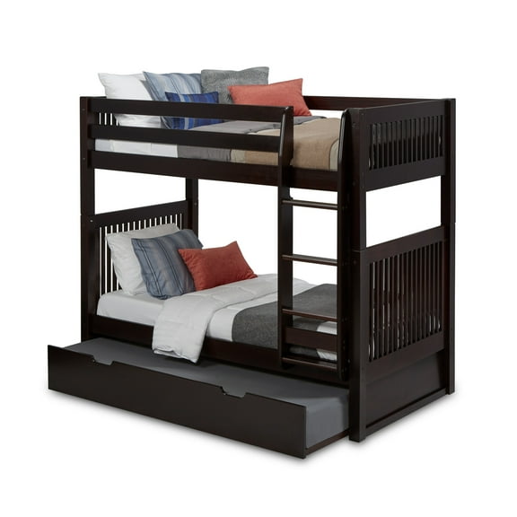 Camaflexi Twin over Twin Bunk Bed with Twin Trundle - Mission Headboard - Cappuccino Finish