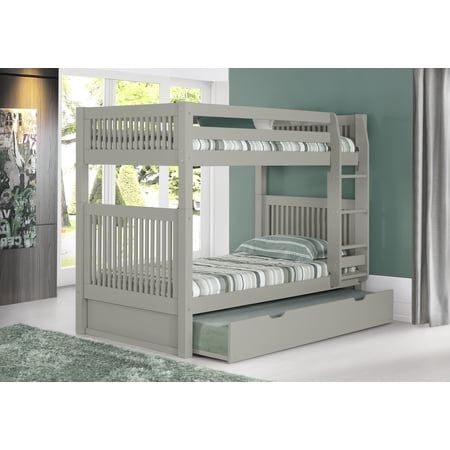 Camaflexi Twin over Twin Bunk Bed with Twin Trundle - Mission Headboard - Grey Finish