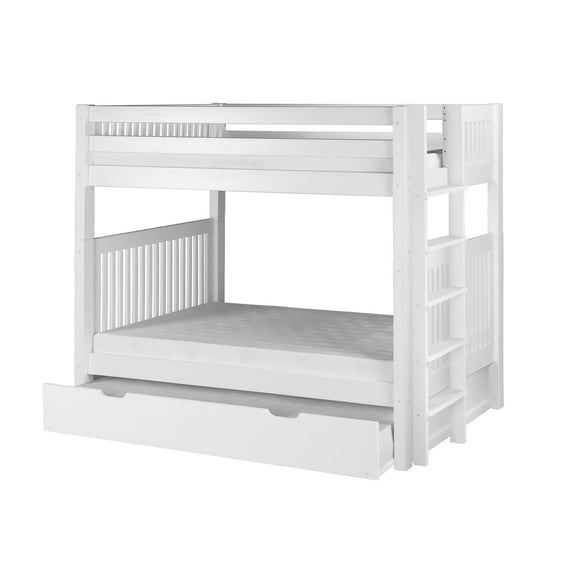 Camaflexi Twin over Twin Bunk Bed with Twin Trundle - Mission Headboard - Lateral Angle Ladder - White Finish
