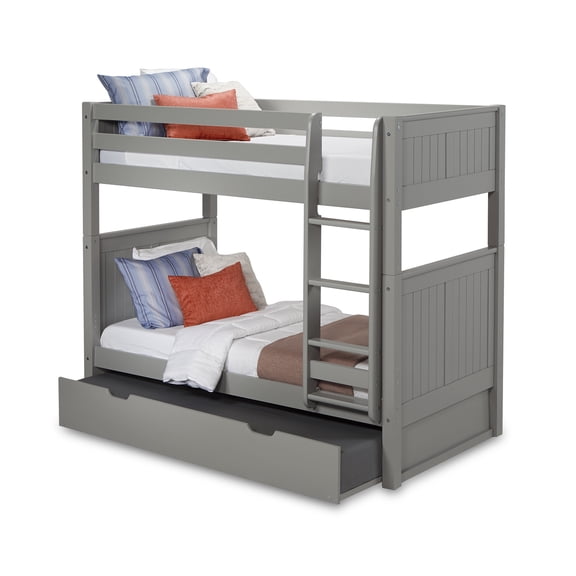 Camaflexi Twin over Twin Bunk Bed with Twin Trundle - Panel Headboard - Grey Finish