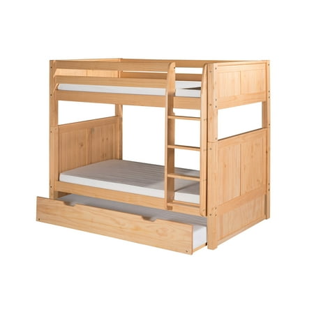 Camaflexi Twin over Twin Bunk Bed with Twin Trundle - Panel Headboard - Natural Finish