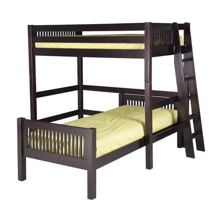Camaflexi Twin over Twin Loft Bed - L Shape - Mission Headboard - Lateral Ladder - Cappuccino Finish