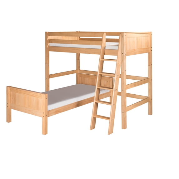 Camaflexi Twin over Twin Loft Bed - L Shape - Panel Headboard - Natural Finish
