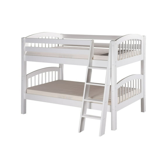 Camaflexi Twin over Twin Low Bunk Bed - Arch Spindle Headboard - Angle Ladder - White Finish