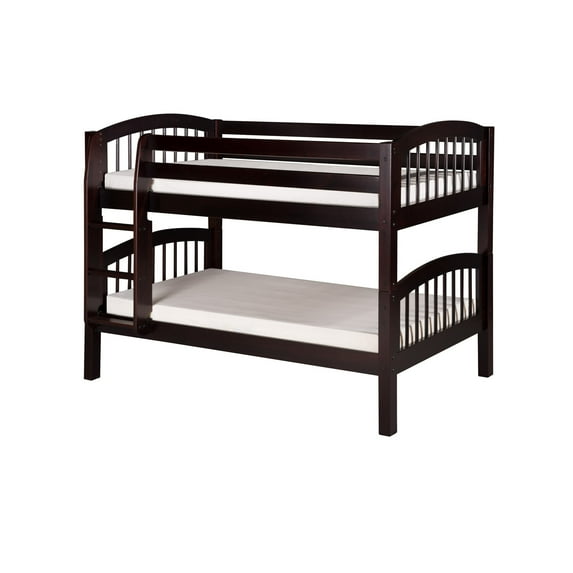 Camaflexi Twin over Twin Low Bunk Bed - Arch Spindle Headboard - Cappuccino Finish