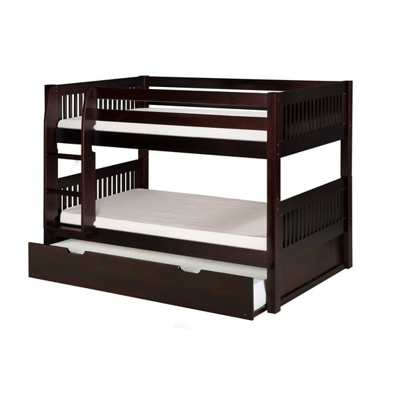 Camaflexi Twin over Twin Low Bunk Bed with Twin Trundle - Mission Headboard - Cappuccino Finish