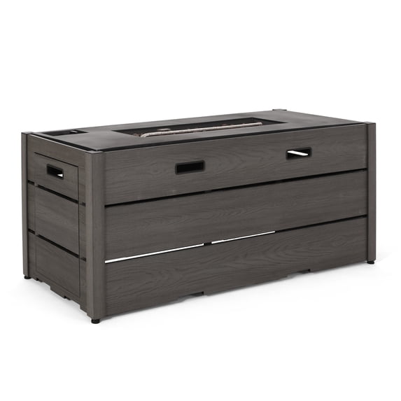Camak Wood Resin Outdoor 55" Rectangular Fire Pit - 40,000 BTU, Gray