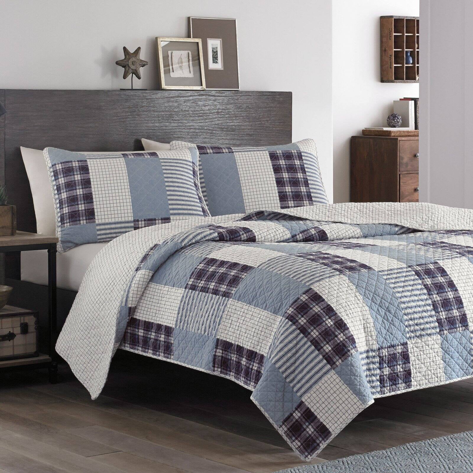 Full Cotton Reversible Purple Patchwork Quilt Set