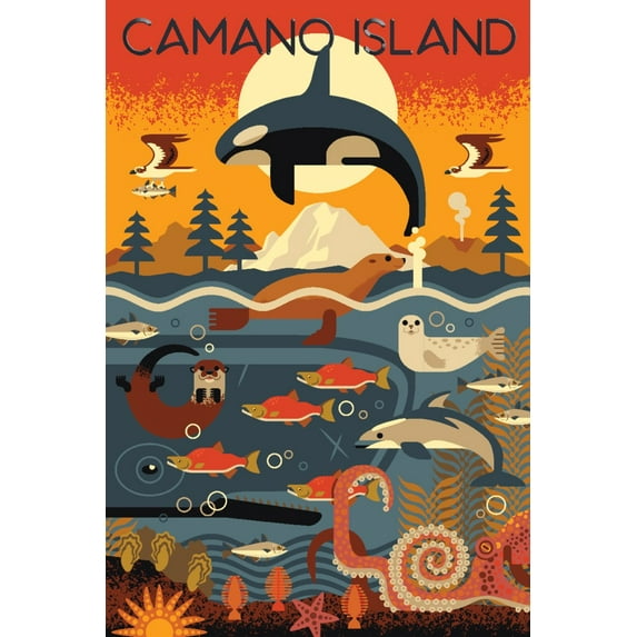 Camano Island, Washington, Marine Animals, Geometric (12x18 Wall Art Poster, Room Decor)