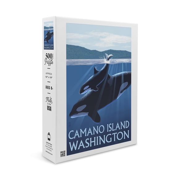 Camano Island, Washington, Orca and Calf (19x27 inches, Premium 500 Piece Jigsaw Puzzle for Adults and Family, Made in USA)