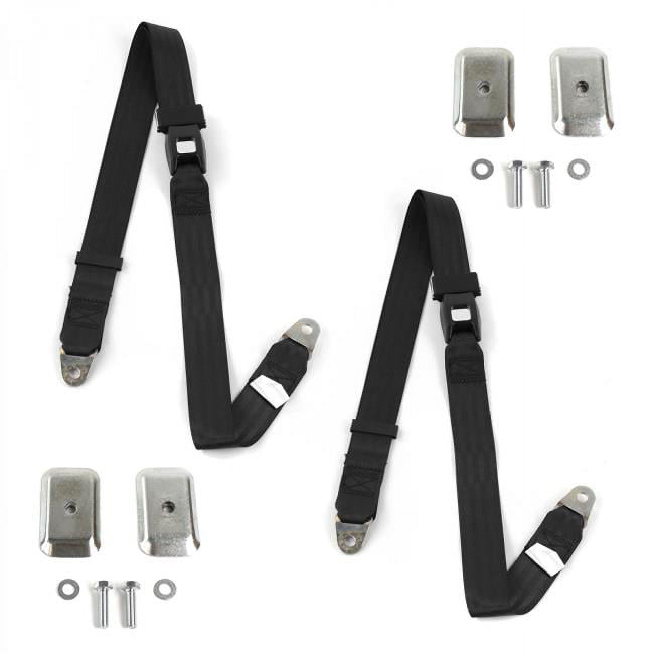 Camaro 19671969 Standard 2 Point Black Lap Bucket Seat Belt Kit with Bracketry 2 Belts