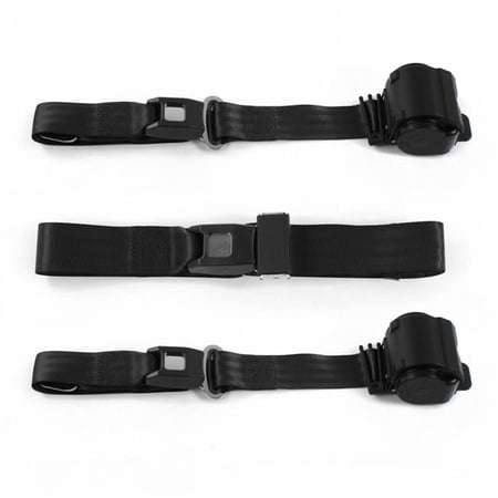 Camaro 1967-1969 Standard 2 Point Black Retractable Bench Seat Belt Kit - 3 Belts