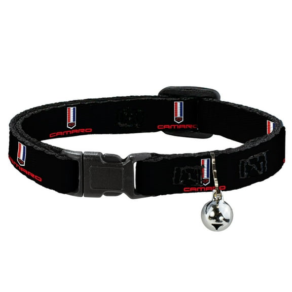 Camaro Breakaway Cat Collar With Bell, Plastic Clip, Easy Adjustable, Camaro Badge Logo Repeat, 8.5 to 12 Inches 0.5 Inch Wide