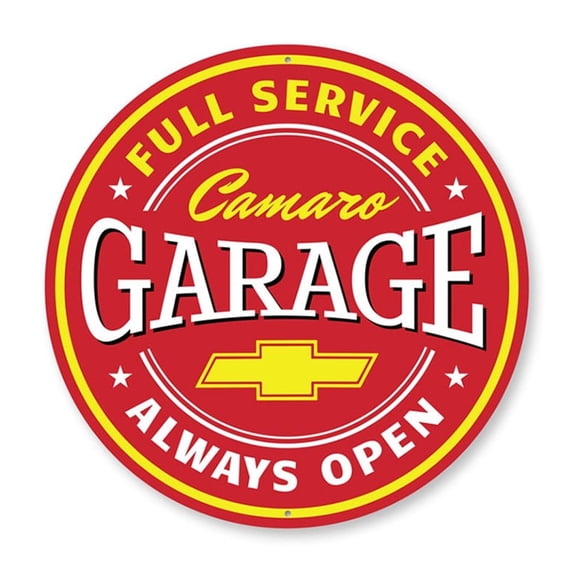 Camaro Garage Always Open, Garage Wall Decor, Father's Day Sign, Popular Car Aluminum Metal Decor Sign - 12" Round