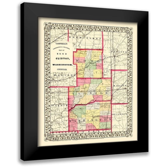 Cambell 15x17 Black Modern Framed Museum Art Print Titled - Bond Clinton Washington Illinois - Cambell 1870