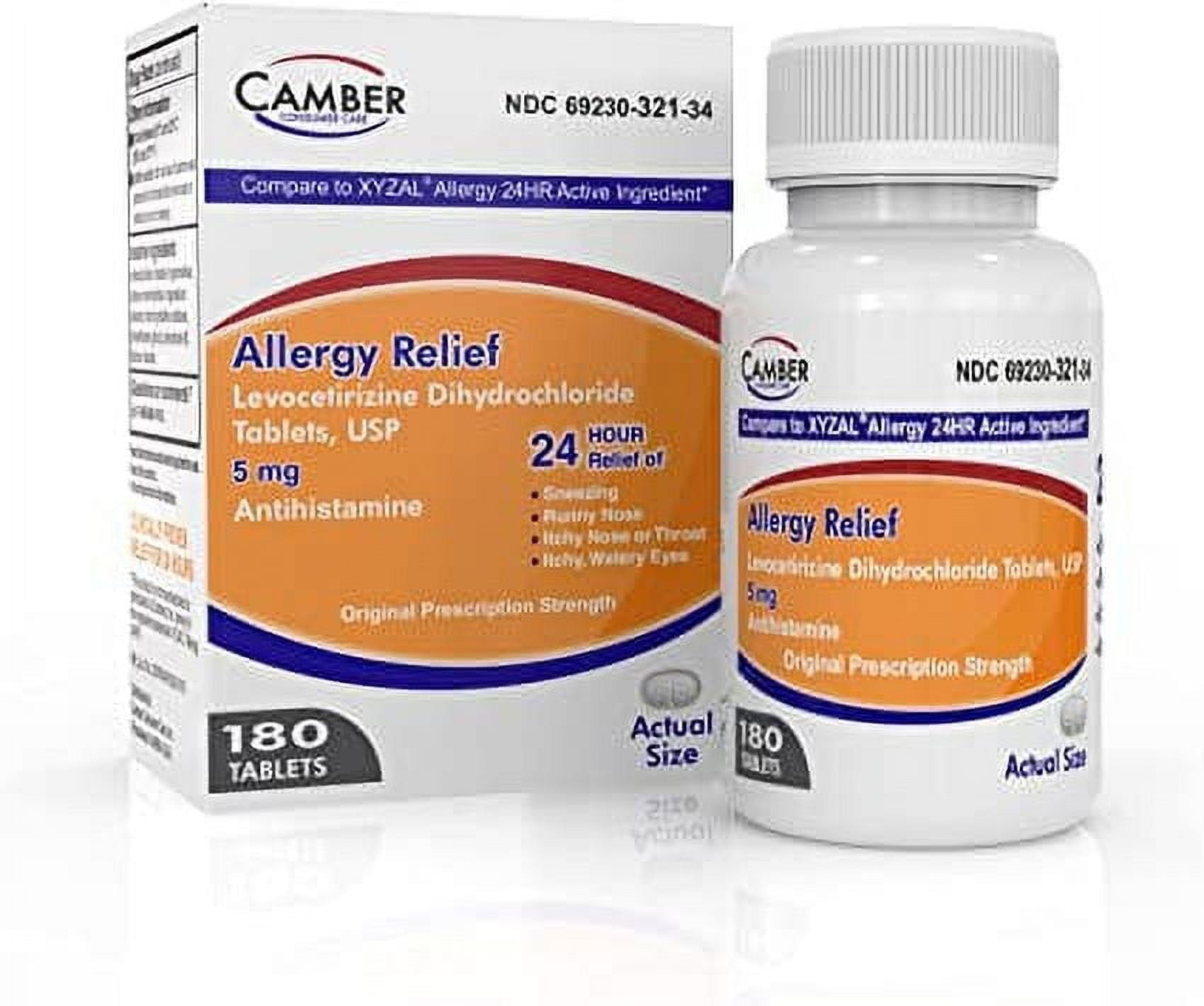 Camber Levocetirizine Dihydrochloride 5mg Antihistamine Tablets, Compare to Xyzal Active Ingredient, Allergy Relief Medicine (180 Count)