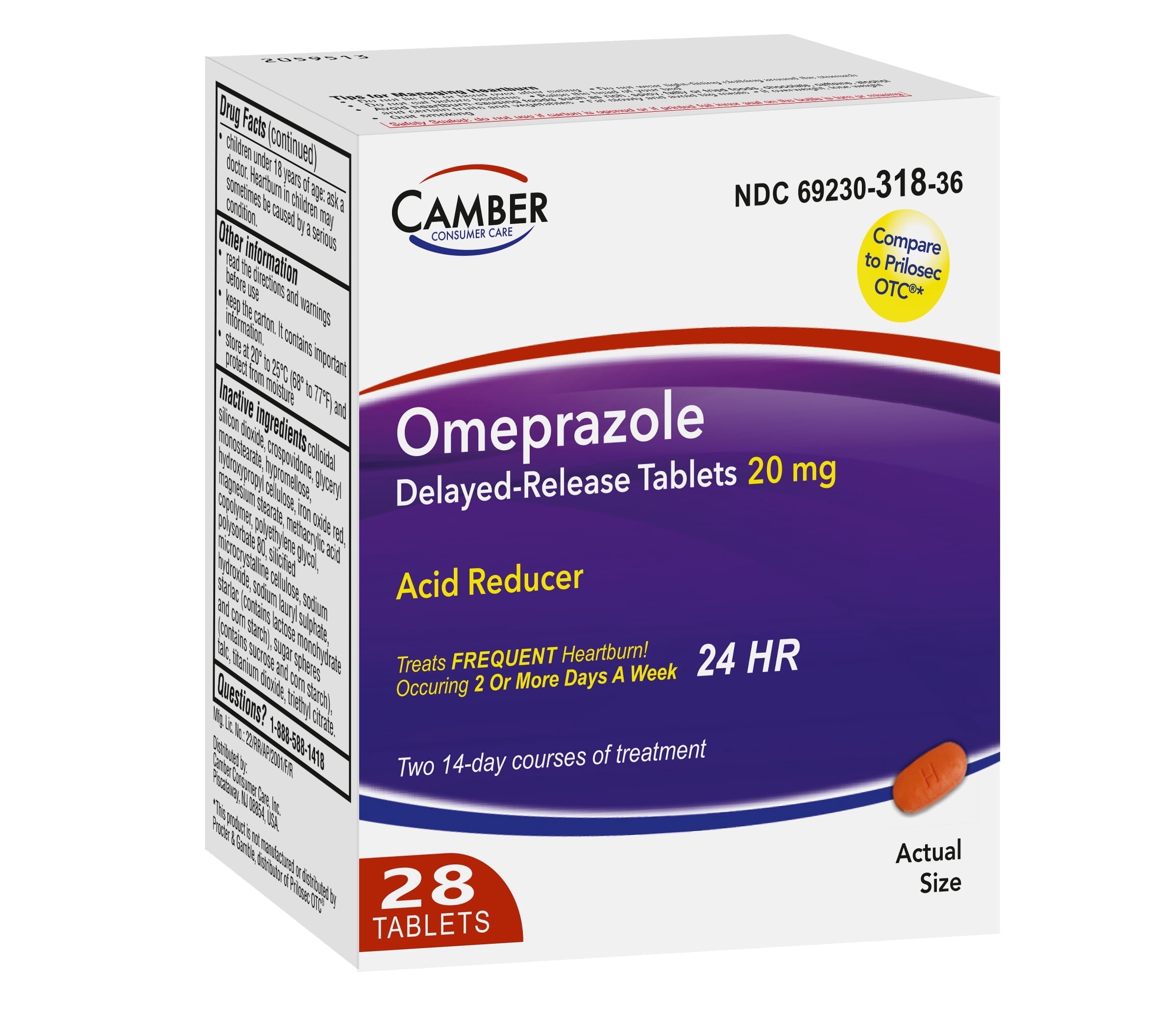 Camber Omeprazole Magnesium Delayed-Release 24-Hour Acid Reducer, 28 Count