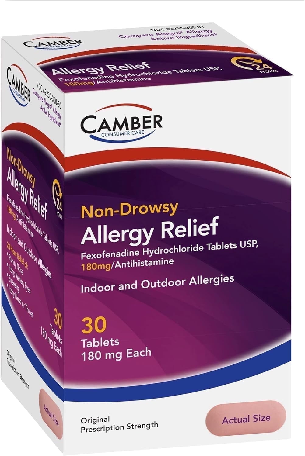 Camber Consumer Fexofenadine Hydrochloride Antihistamine Tablets 180mg, 30 Count