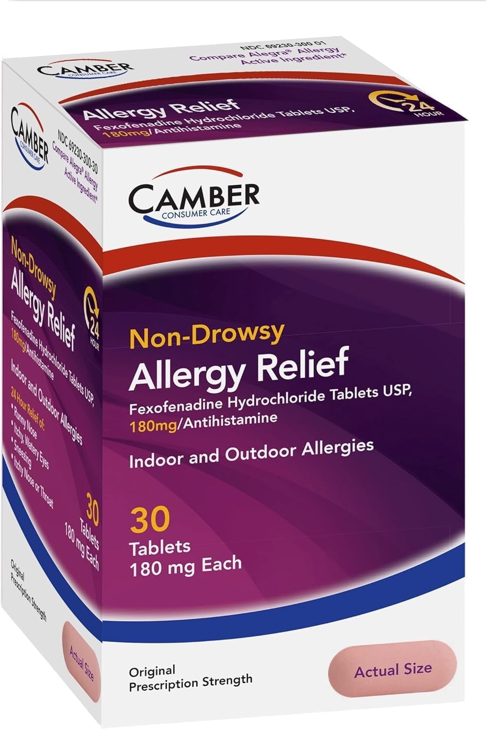 Camber Consumer Fexofenadine Hydrochloride 180mg, Antihistamine Tablets, 30 Count