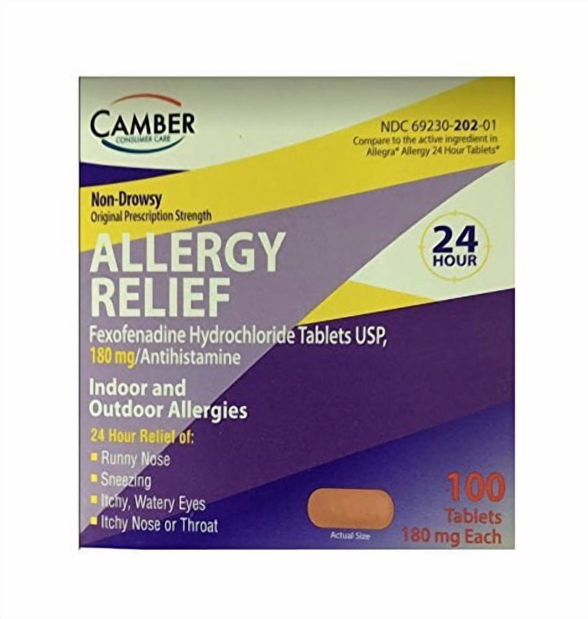 CAMBER CONSUMER Camber Fexofenadine Hydrochloride, Allergy Relief 180mg, 100ct
