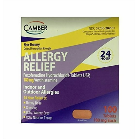 Camber Fexofenadine Hydrochloride, Allergy Relief 180mg, 100ct