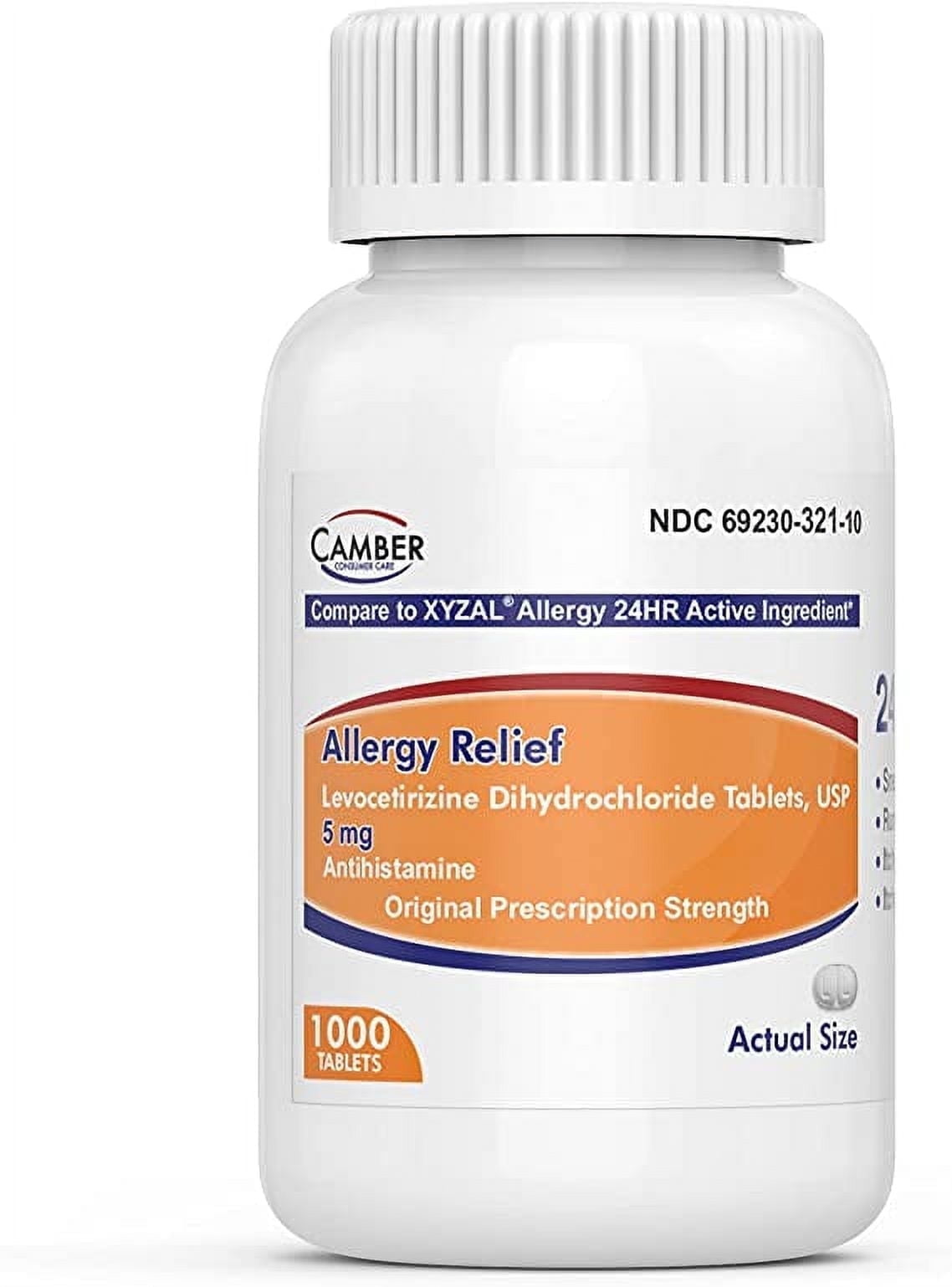 Camber Levocetirizine Dihydrochloride 5mg Antihistamine Tablets, 24 Hour Allergy Relief Medicine (1000 Count) Family Pack